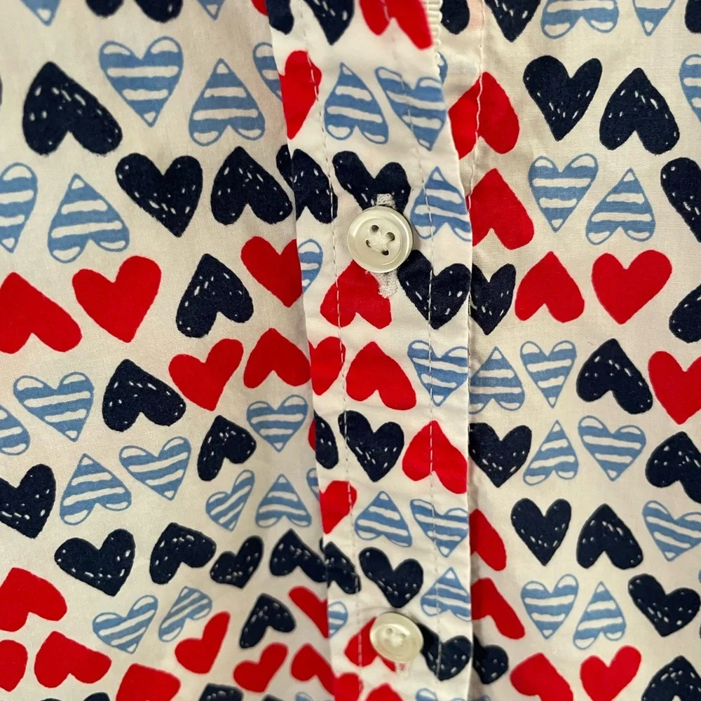 Talbots Red, White and Blue Heart Print Shirt - Picture 3 of 7